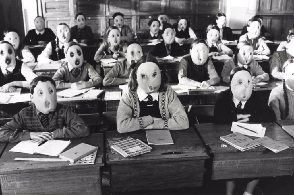 We don’t need no education - or thought-control? Surely no-one wants the participants in their audience-centric masterpiece to feel like they’re in a Pink Floyd song. The pic shows rows and rows of school children, sat at desks and wearing masks, from the video to Pink Floyd’s song Another Brick in the Wall.